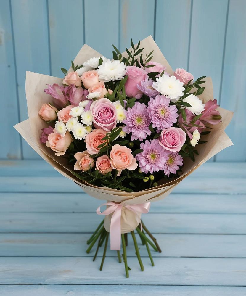 Букет цветов из: Хризантемы, Розы и Альстромерии в Еремино