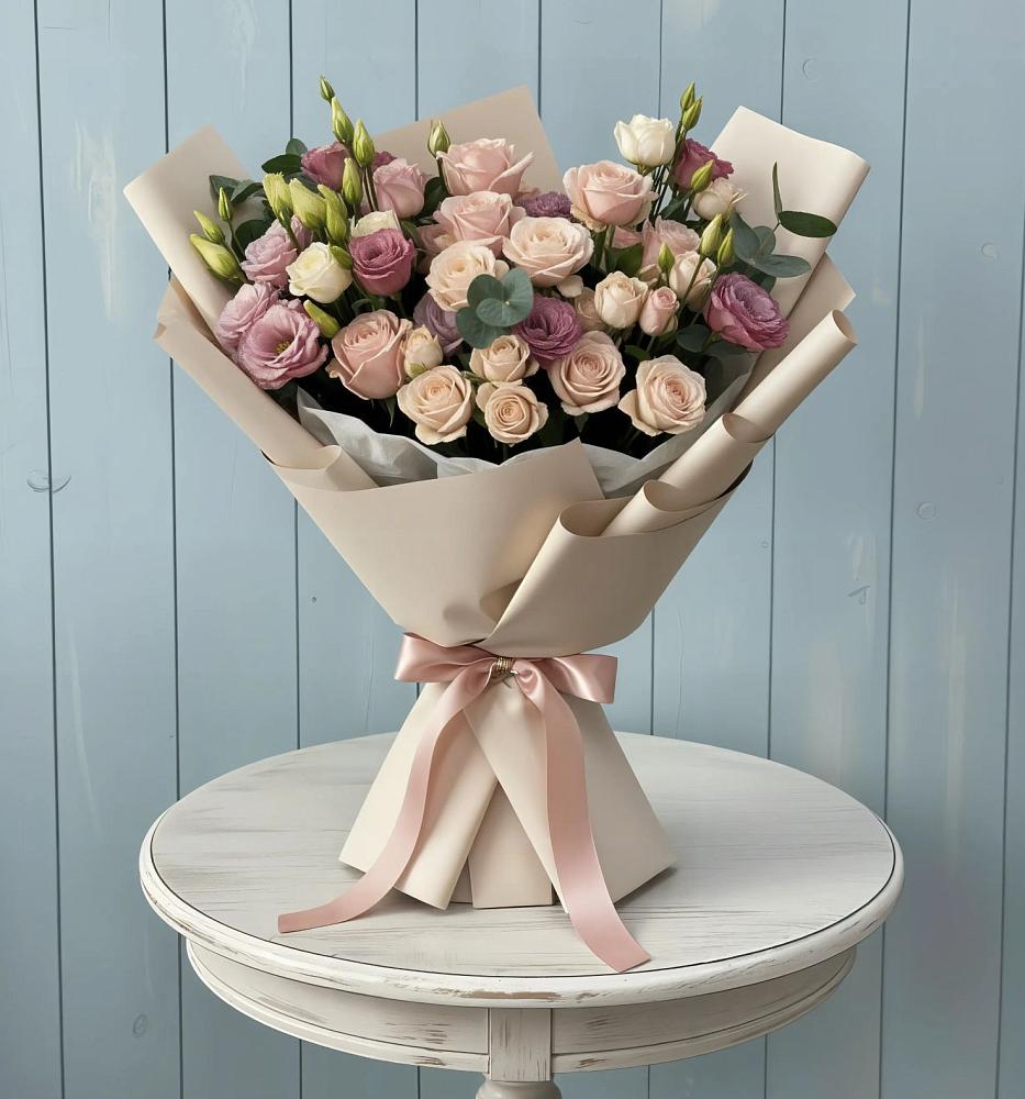 Букет цветов из: Розы и Лизиантусы в Еремино